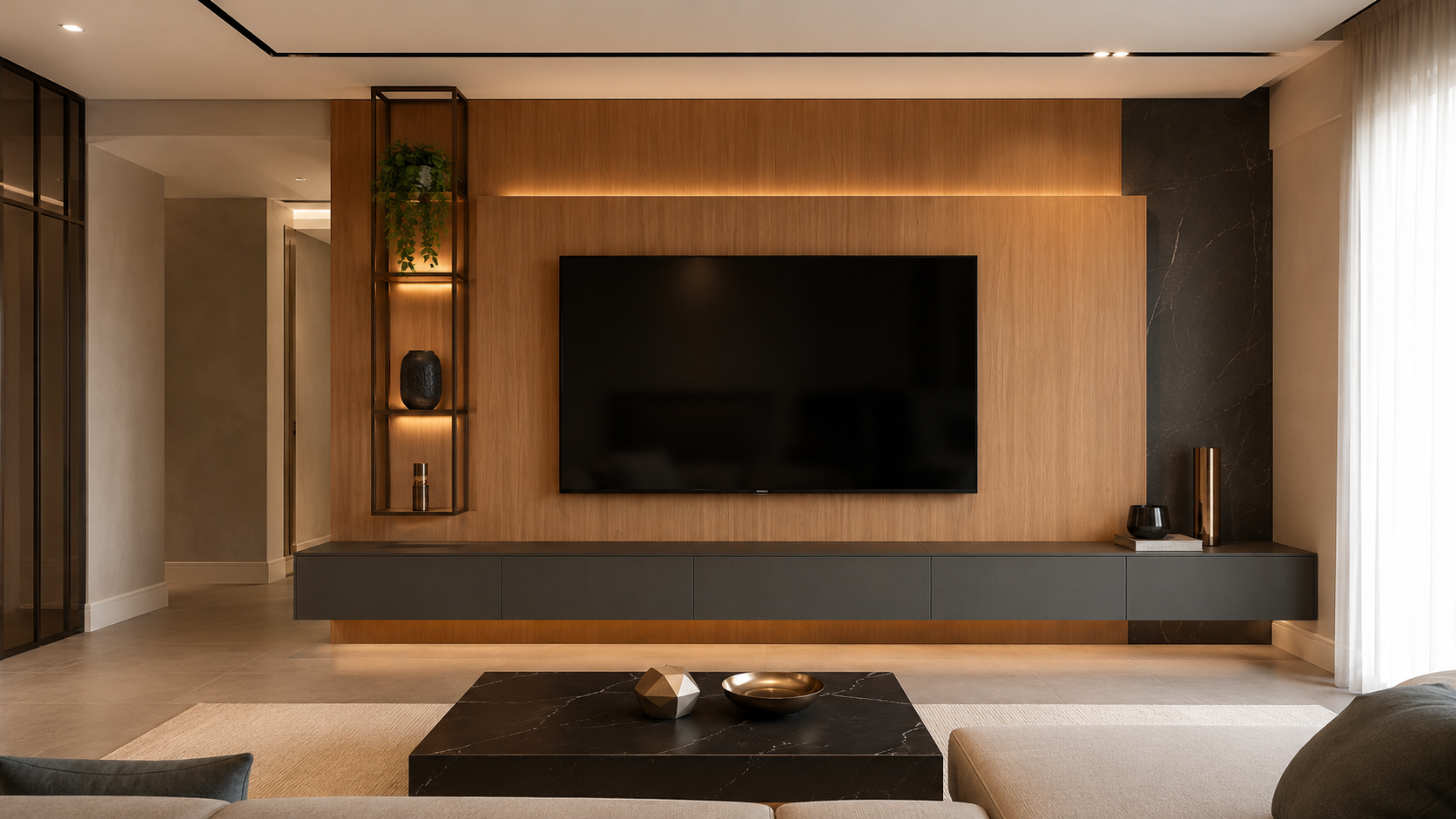 Sala com painel planejado
